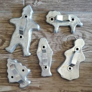 Vintage Mid Century Silver Aluminum Cookie Cutters Set of 5